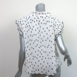 GANNI Polka Dot Top White/Black Pleated Georgette Size 36 Flutter Sleeve Blouse