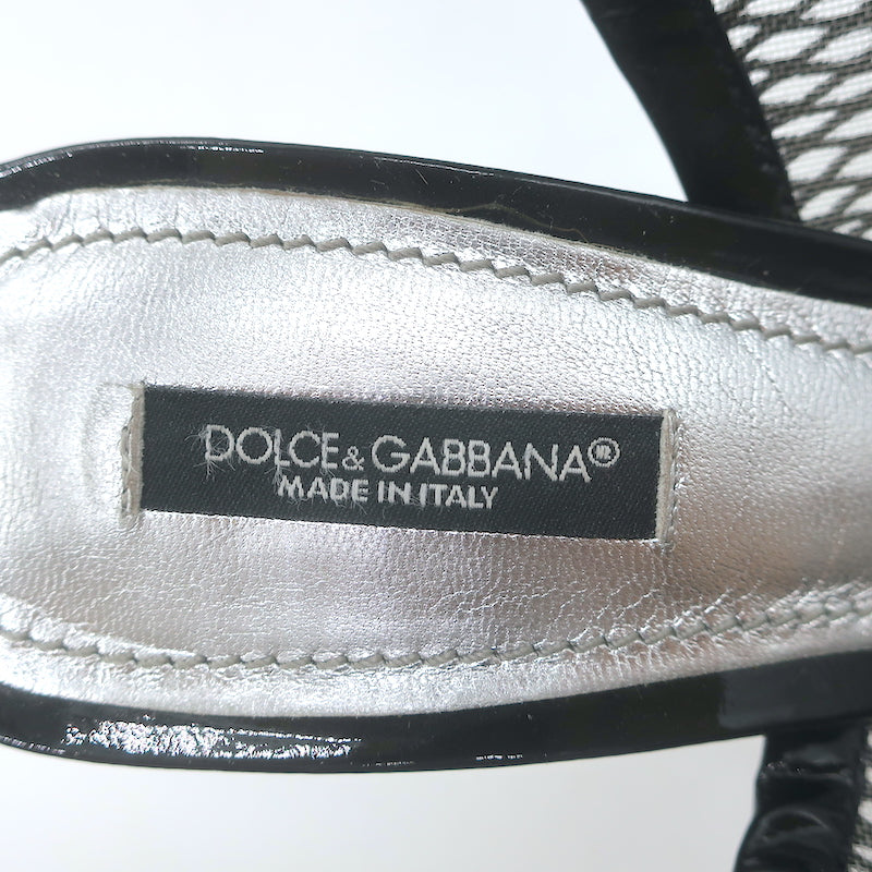 Dolce &amp; Gabbana Mesh Platform Slingback Pumps Black Patent Leather Size 40