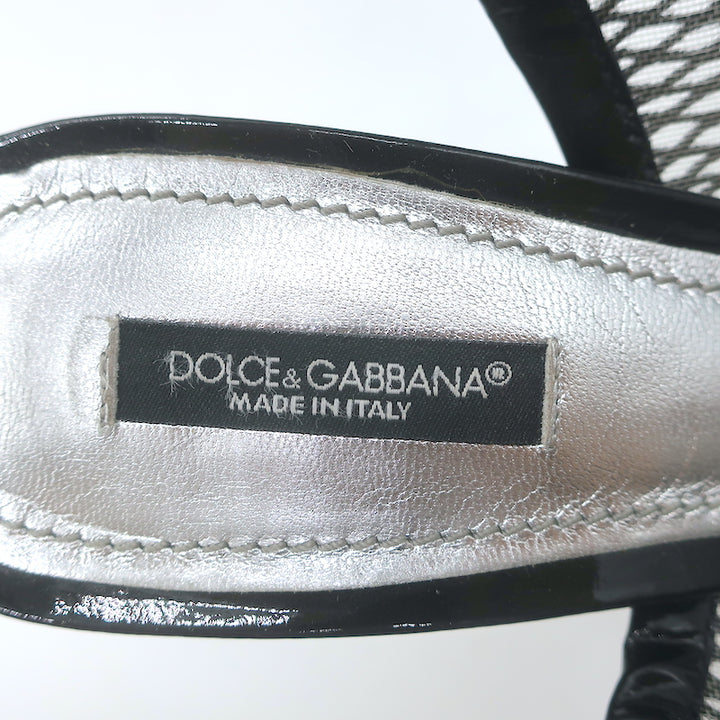 Dolce &amp; Gabbana Mesh Platform Slingback Pumps Black Patent Leather Size 40
