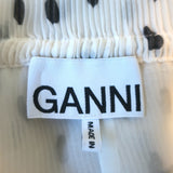GANNI Polka Dot Top White/Black Pleated Georgette Size 36 Flutter Sleeve Blouse