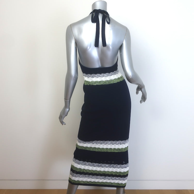 Ramy Brook Crochet-Striped Midi Halter Dress Navy Cotton Knit Size Small