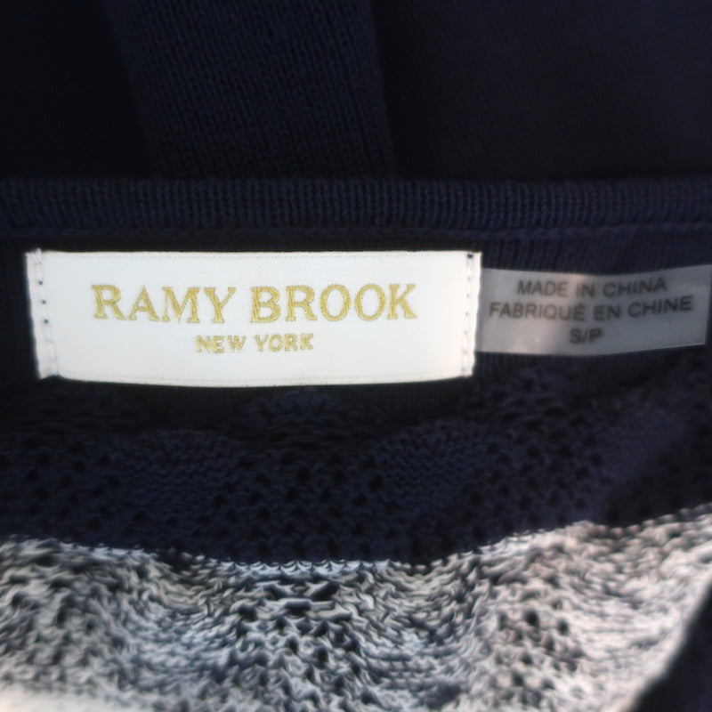 Ramy Brook Crochet-Striped Midi Halter Dress Navy Cotton Knit Size Small
