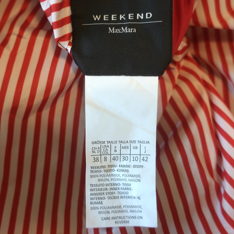 Weekend Max Mara Reversible Hooded Striped Rain Jacket Red/White Size US 8