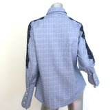 Jonathan Simkhai Pussy Bow Shirt Blue Lace-Embroidered Plaid Size Small