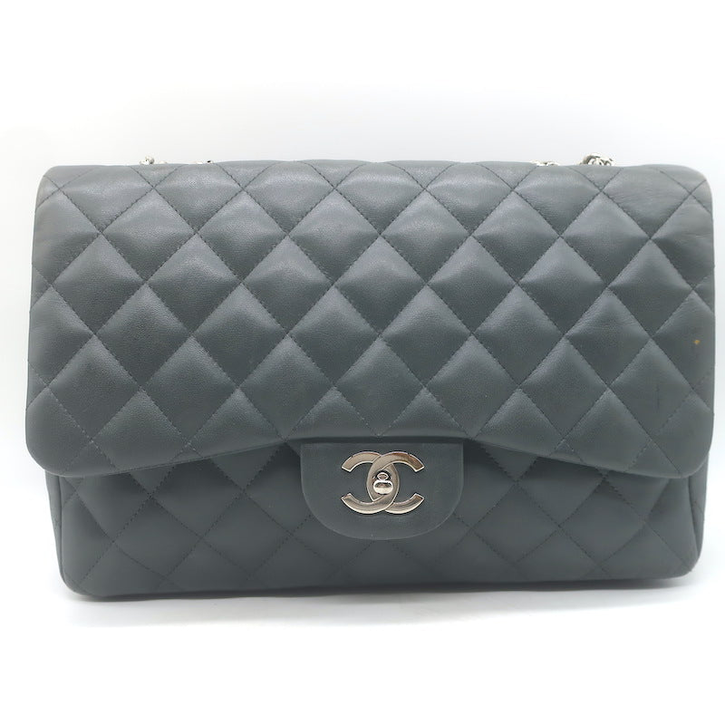Chanel 2006 Bijoux Chain Jumbo Single Flap Bag Dark Gray Quilted Leather