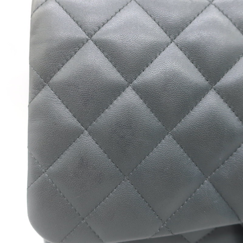 Chanel 2006 Bijoux Chain Jumbo Single Flap Bag Dark Gray Quilted Leather