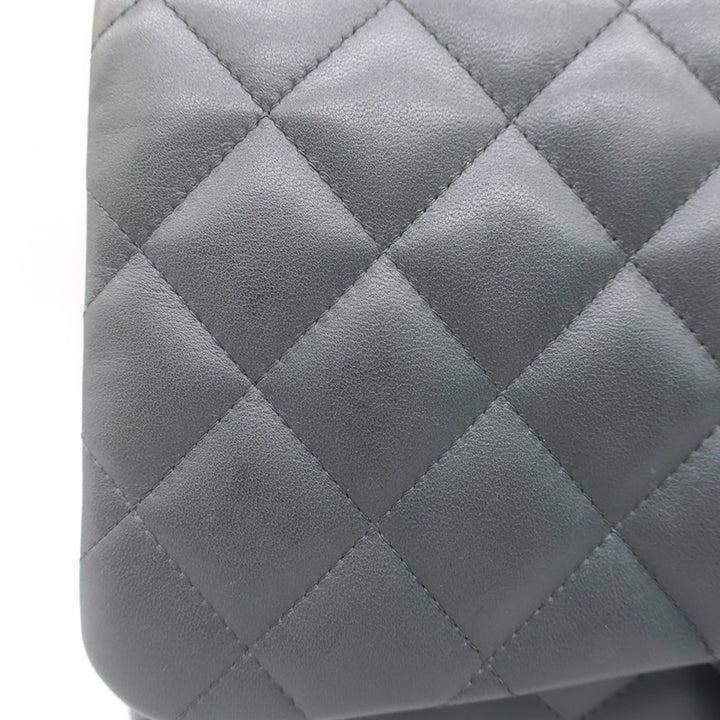 Chanel 2006 Bijoux Chain Jumbo Single Flap Bag Dark Gray Quilted Leather