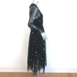 Maje Restar Star-Embroidered Long Sleeve Midi Dress Black Tulle Size 2