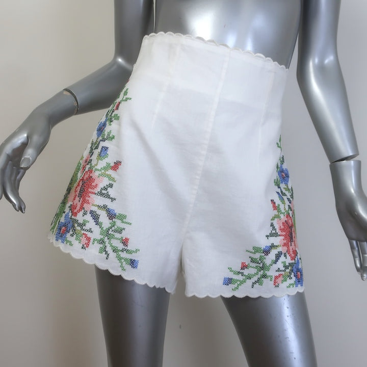 Zimmermann Juliette Cross Stitch Embroidered Shorts White Linen Size 1/Small