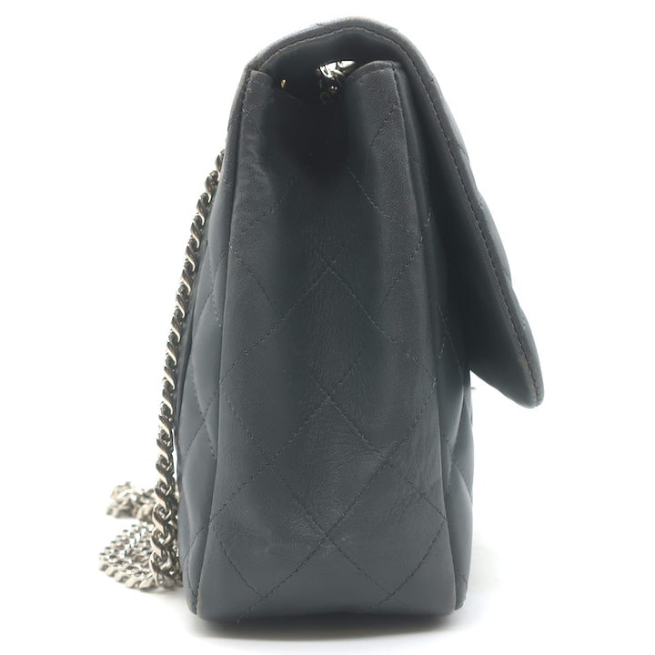 Chanel 2006 Bijoux Chain Jumbo Single Flap Bag Dark Gray Quilted Leather