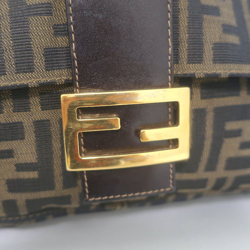 Fendi Big Mama Baguette Shoulder Bag Brown Zucca Canvas Large Hobo