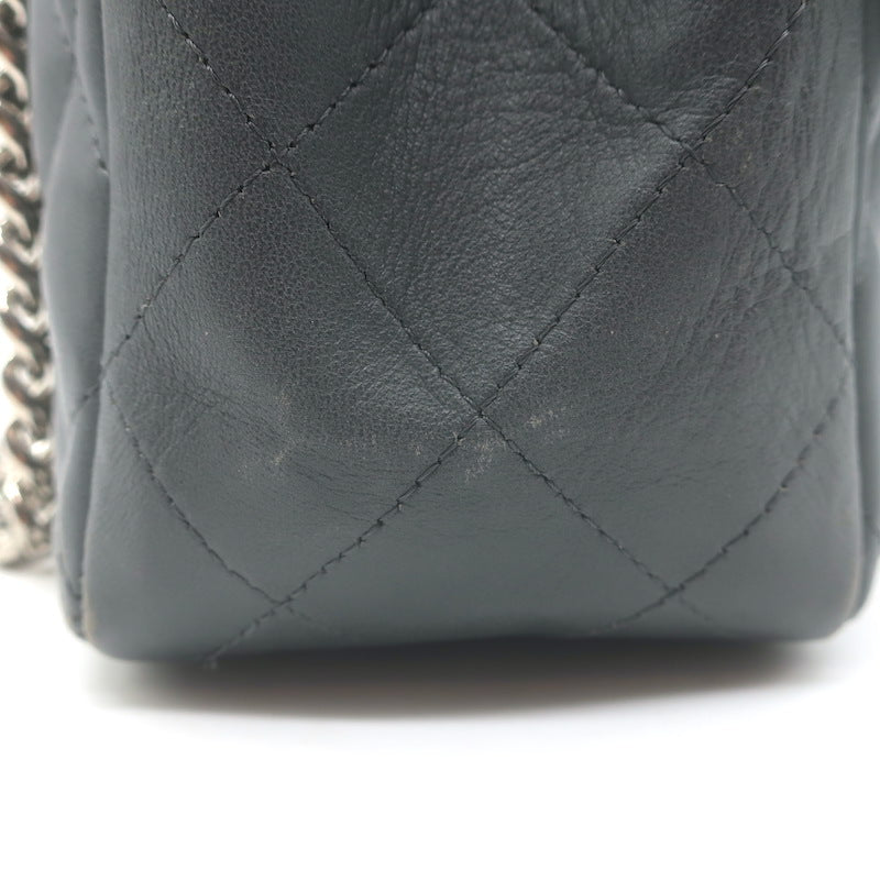 Chanel 2006 Bijoux Chain Jumbo Single Flap Bag Dark Gray Quilted Leather