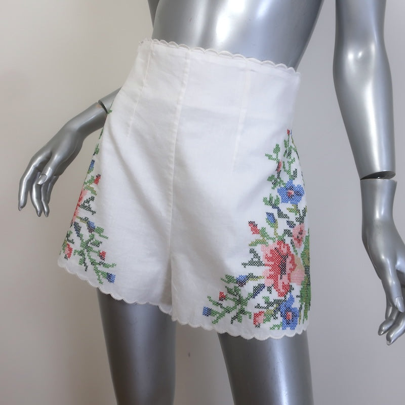 Zimmermann Juliette Cross Stitch Embroidered Shorts White Linen Size 1/Small