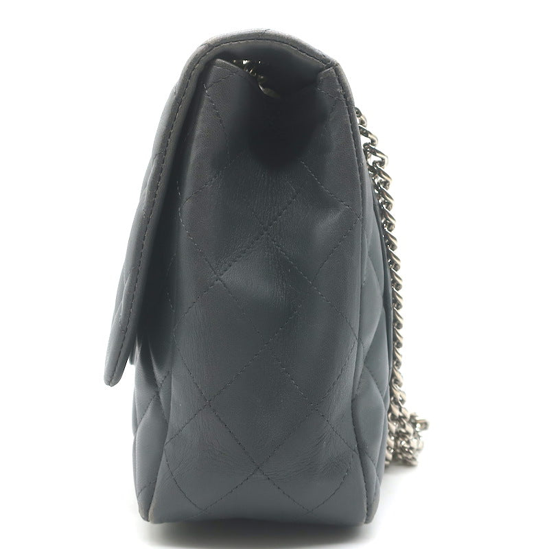 Chanel 2006 Bijoux Chain Jumbo Single Flap Bag Dark Gray Quilted Leather