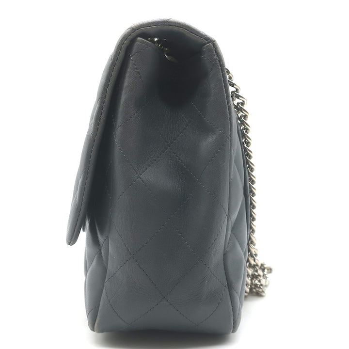Chanel 2006 Bijoux Chain Jumbo Single Flap Bag Dark Gray Quilted Leather