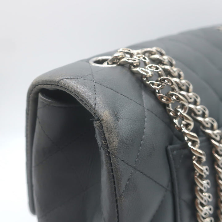 Chanel 2006 Bijoux Chain Jumbo Single Flap Bag Dark Gray Quilted Leather