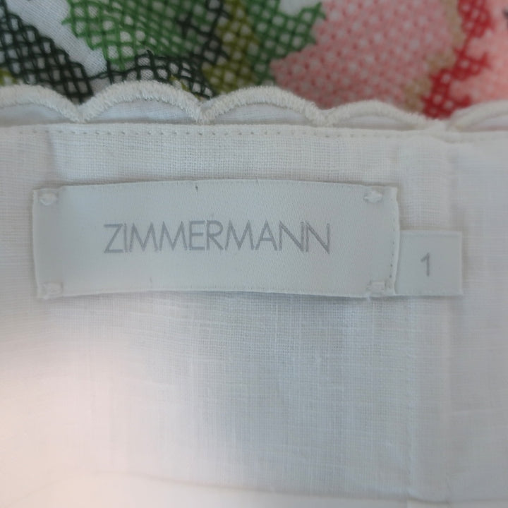Zimmermann Juliette Cross Stitch Embroidered Shorts White Linen Size 1/Small