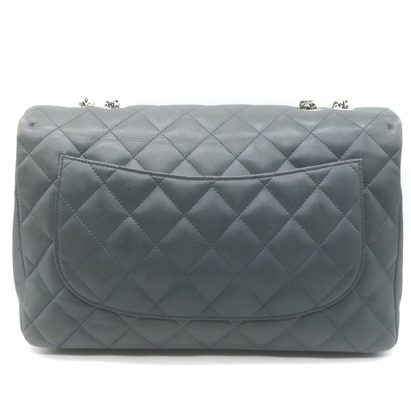Chanel 2006 Bijoux Chain Jumbo Single Flap Bag Dark Gray Quilted Leather