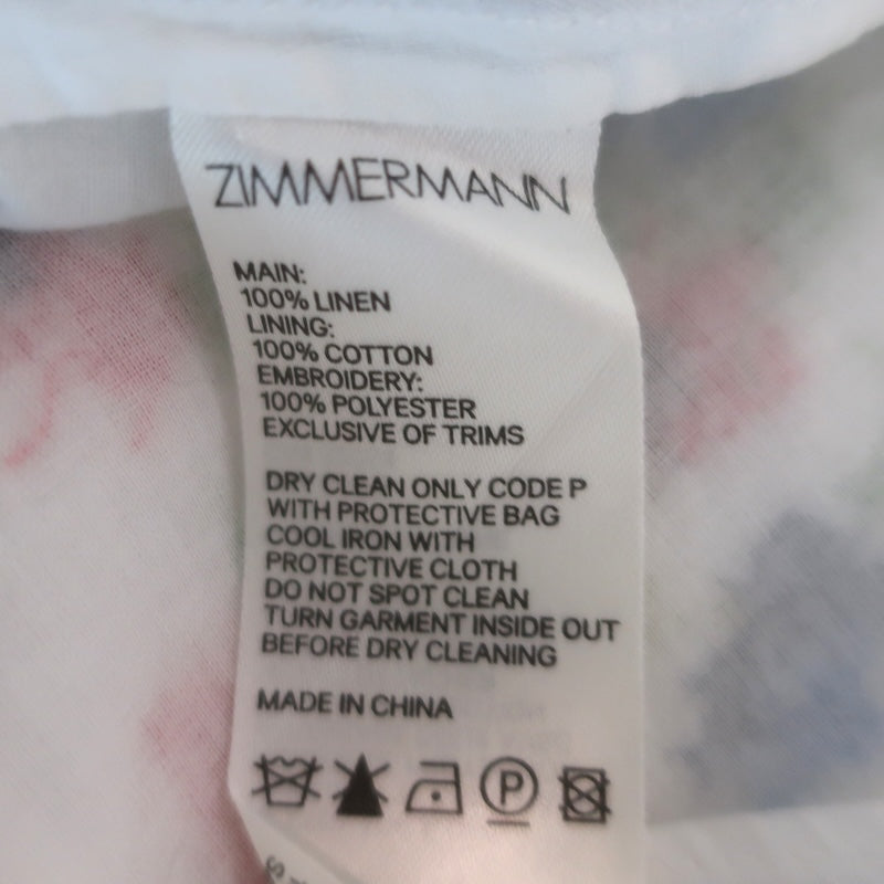 Zimmermann Juliette Cross Stitch Embroidered Shorts White Linen Size 1/Small