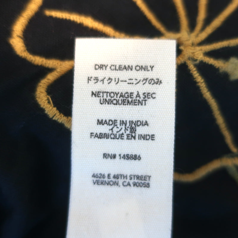 THE GREAT Top Black Floral Embroidered Ruched Cotton Size 1 Short Sleeve Blouse