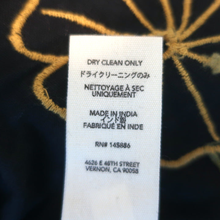 THE GREAT Top Black Floral Embroidered Ruched Cotton Size 1 Short Sleeve Blouse