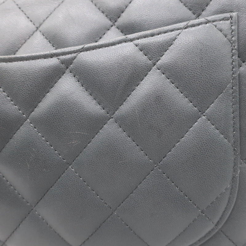 Chanel 2006 Bijoux Chain Jumbo Single Flap Bag Dark Gray Quilted Leather