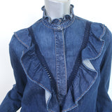 Stella McCartney Ruffled Lace-Trim Denim Shirt Indigo Size 36 Long Sleeve Top