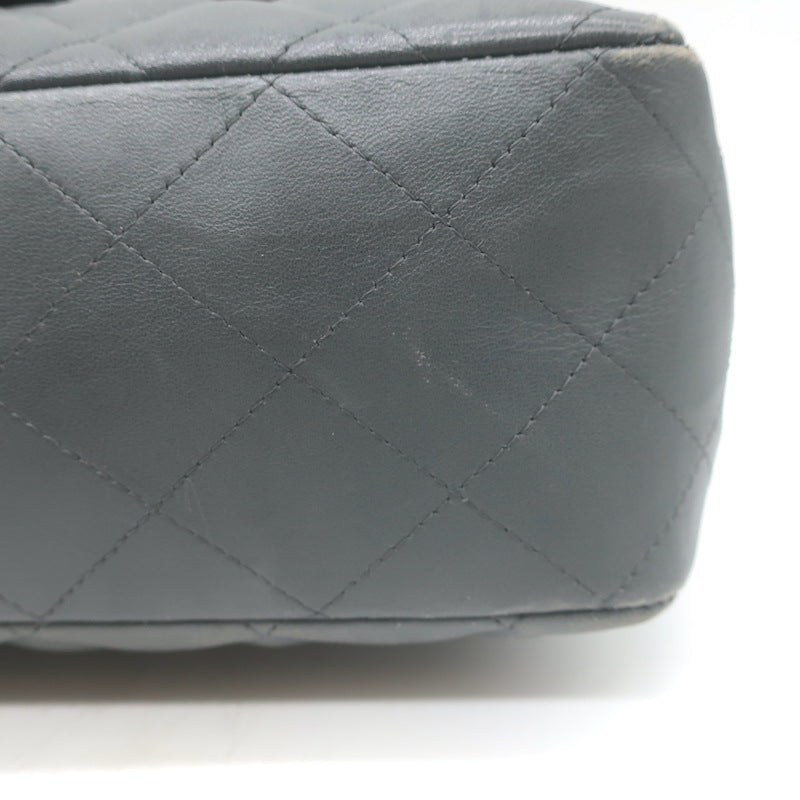 Chanel 2006 Bijoux Chain Jumbo Single Flap Bag Dark Gray Quilted Leather