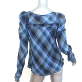 Veronica Beard Frankie Puff Sleeve Top Blue Plaid Size 8 Long Sleeve Blouse