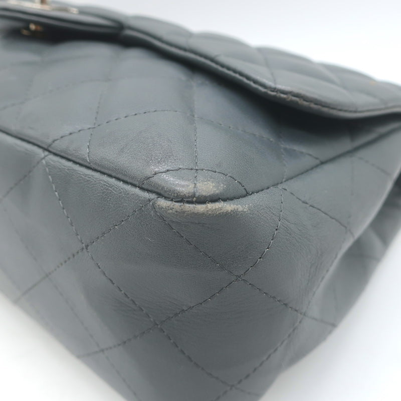 Chanel 2006 Bijoux Chain Jumbo Single Flap Bag Dark Gray Quilted Leather