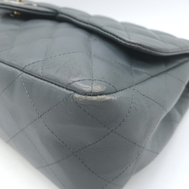 Chanel 2006 Bijoux Chain Jumbo Single Flap Bag Dark Gray Quilted Leather