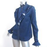 Stella McCartney Ruffled Lace-Trim Denim Shirt Indigo Size 36 Long Sleeve Top
