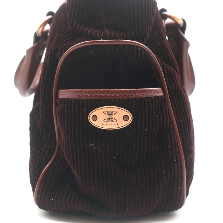 Celine Boogie Bag Dark Brown Leather-Trimmed Corduroy