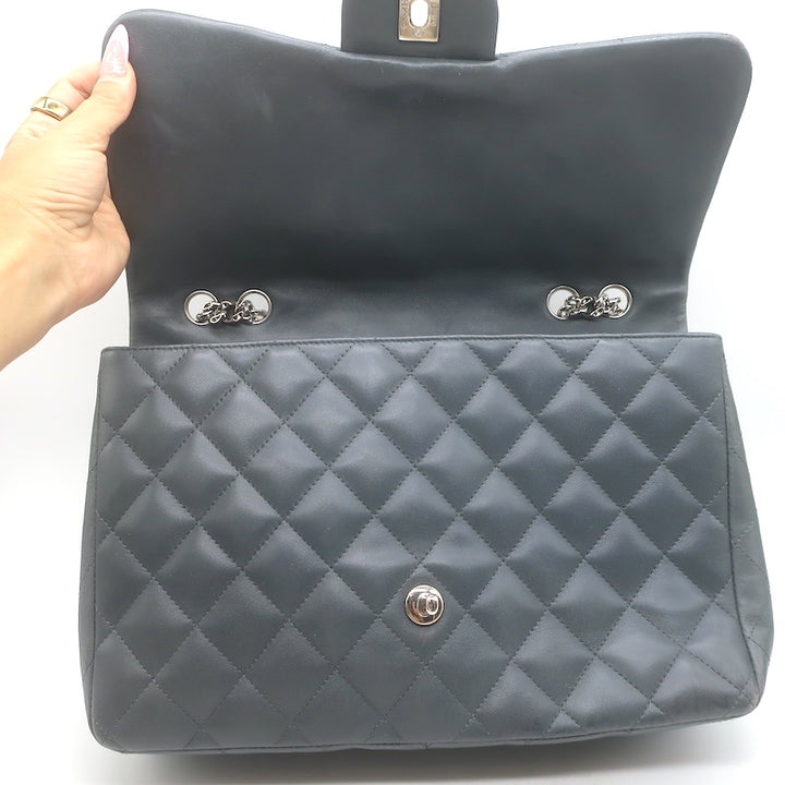 Chanel 2006 Bijoux Chain Jumbo Single Flap Bag Dark Gray Quilted Leather
