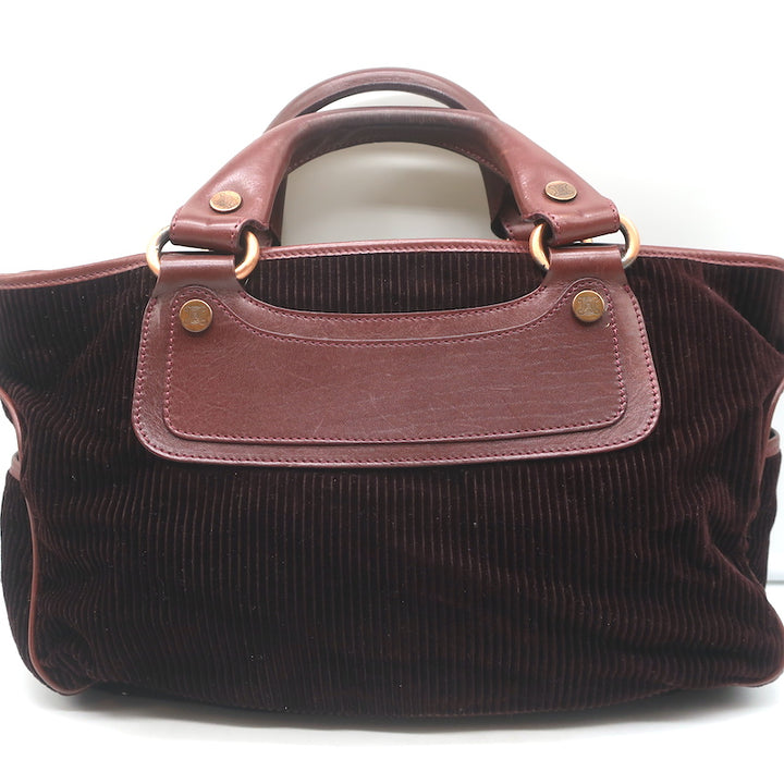 Celine Boogie Bag Dark Brown Leather-Trimmed Corduroy