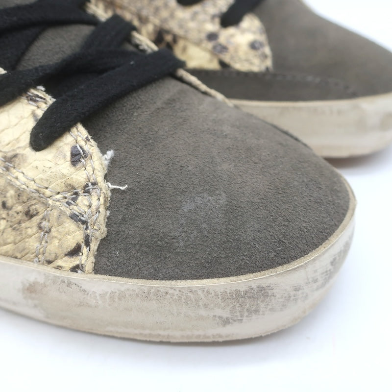 Golden Goose Francy Snake-Embossed High Top Sneakers Cream/Gray Size 37