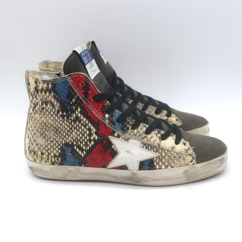 Golden Goose Francy Snake-Embossed High Top Sneakers Cream/Gray Size 37