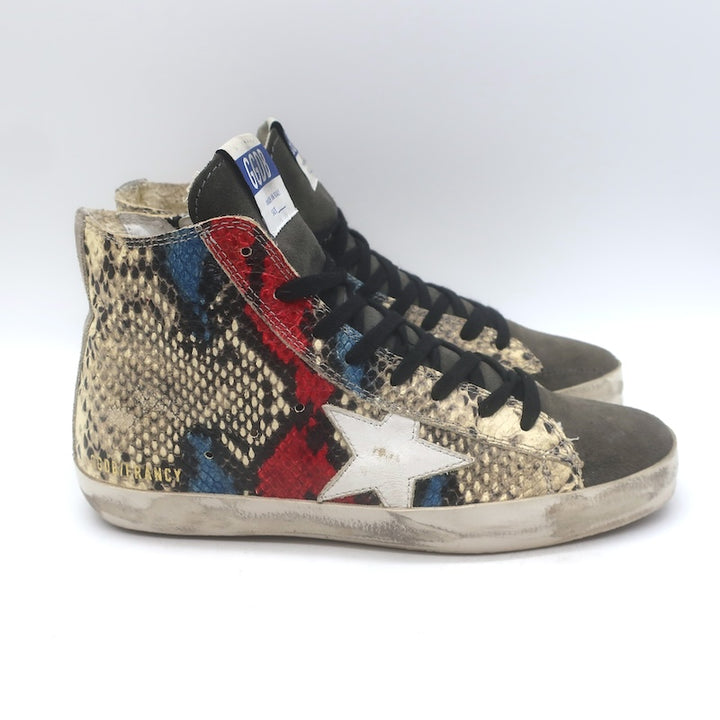 Golden Goose Francy Snake-Embossed High Top Sneakers Cream/Gray Size 37