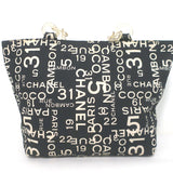 Chanel 2002 31 Rue Cambon Beach Tote Black Printed Canvas Large Shoulder Bag