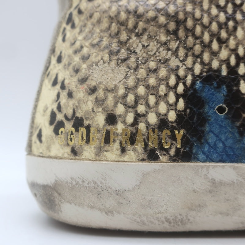 Golden Goose Francy Snake-Embossed High Top Sneakers Cream/Gray Size 37