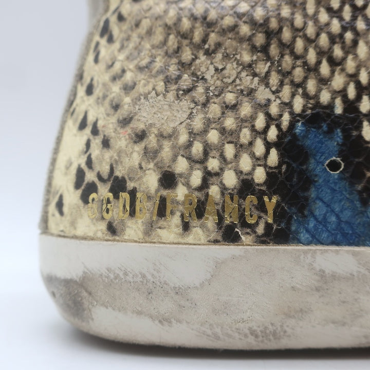 Golden Goose Francy Snake-Embossed High Top Sneakers Cream/Gray Size 37