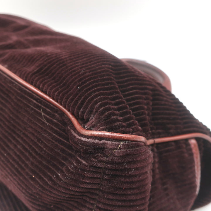 Celine Boogie Bag Dark Brown Leather-Trimmed Corduroy