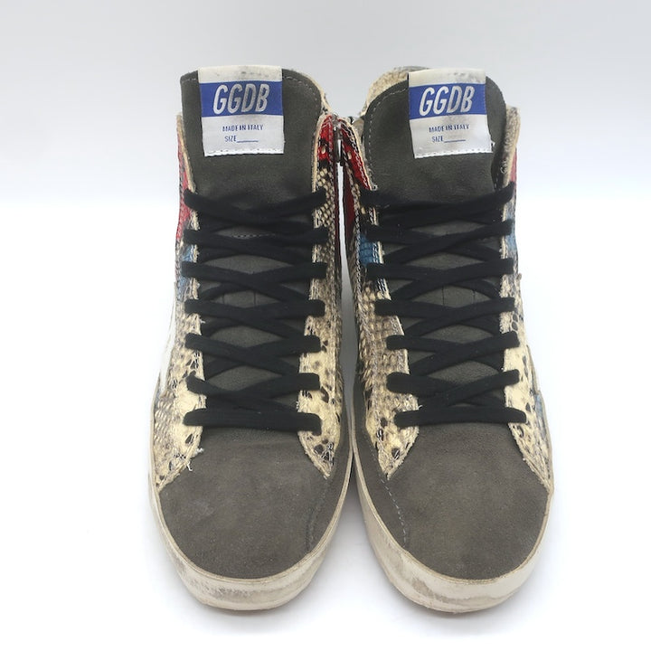 Golden Goose Francy Snake-Embossed High Top Sneakers Cream/Gray Size 37