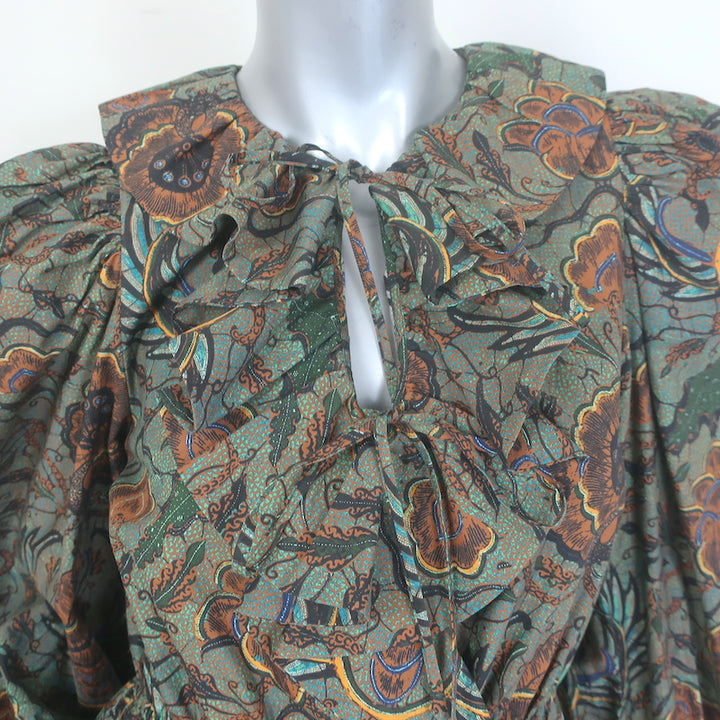 Ulla Johnson Caris Puff Sleeve Mini Dress Spruce Floral Ruffled Cotton Size 2
