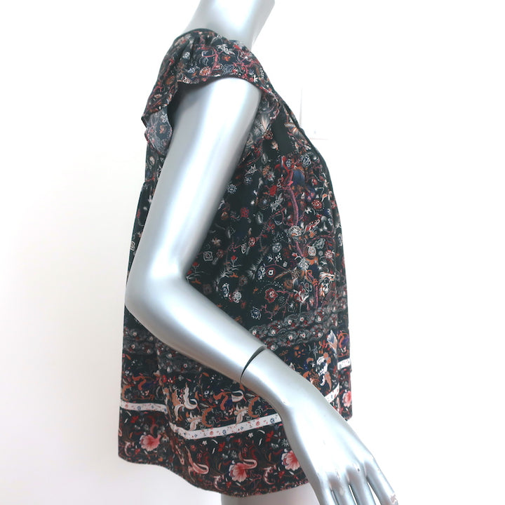 Ulla Johnson Tassel Top Posy Black Printed Silk Size 2 Sleeveless Blouse
