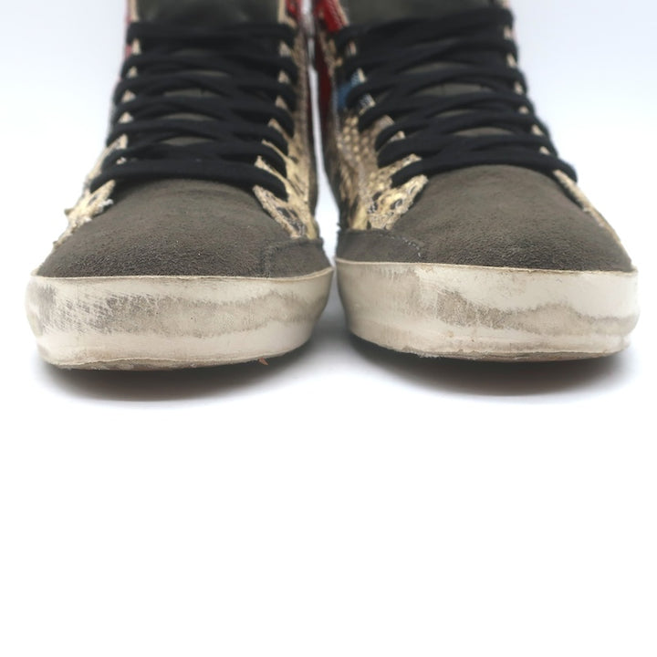 Golden Goose Francy Snake-Embossed High Top Sneakers Cream/Gray Size 37