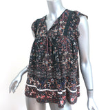Ulla Johnson Tassel Top Posy Black Printed Silk Size 2 Sleeveless Blouse