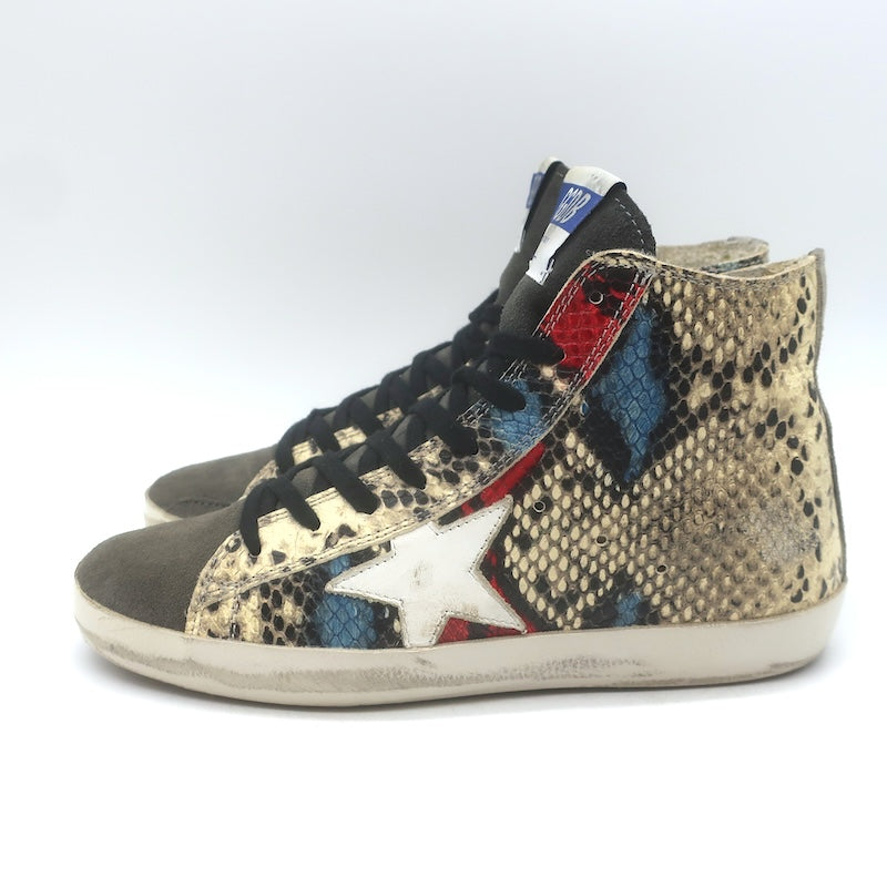 Golden Goose Francy Snake-Embossed High Top Sneakers Cream/Gray Size 37
