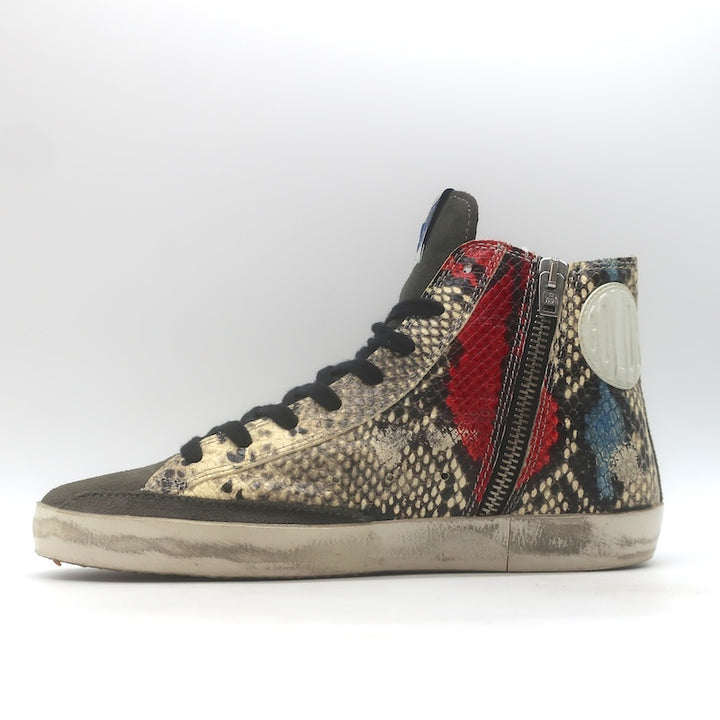 Golden Goose Francy Snake-Embossed High Top Sneakers Cream/Gray Size 37