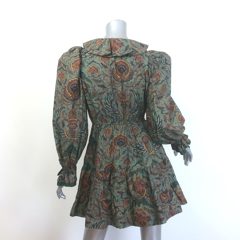 Ulla Johnson Caris Puff Sleeve Mini Dress Spruce Floral Ruffled Cotton Size 2